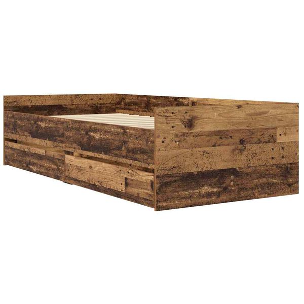 vidaXL Bed Frame with Drawer Old Wood 90 x 200 cm Solid Pine Wood