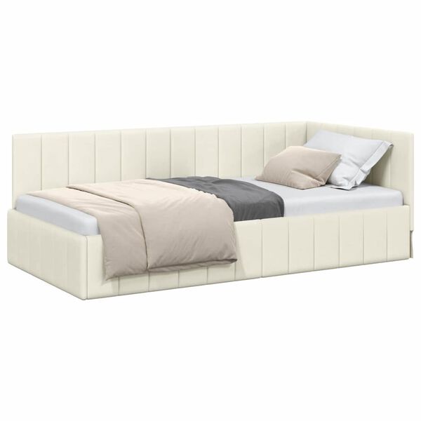 vidaXL Corner Bed Frame with Headboard Cream 100 cm x 200 cm Velvet