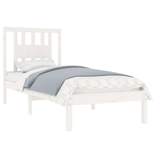 vidaXL Bed Frame without Mattress White Solid Wood Single