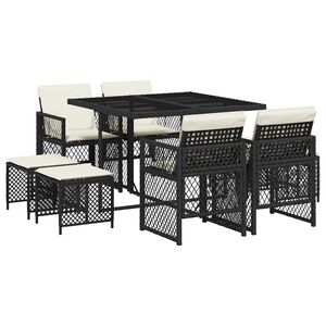 vidaXL 9 Piece Garden Dining Set with Cushions Black Poly Rattan