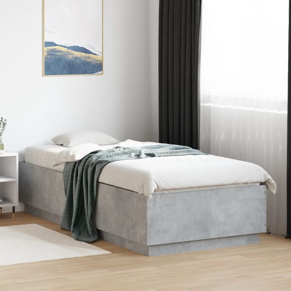 vidaXL Bed Frame with LED without Mattress Concrete Grey 90x200 cm
