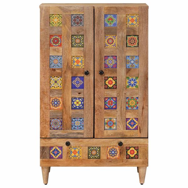 vidaXL Highboard with Door Natural 60 x 33.5 x 100 cm Solid Mango Wood