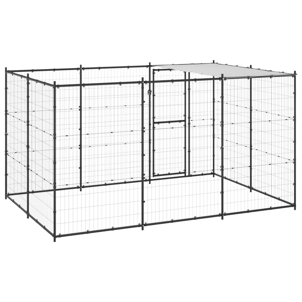 vidaXL Outdoor Dog Kennel Steel with Roof 7.26 m