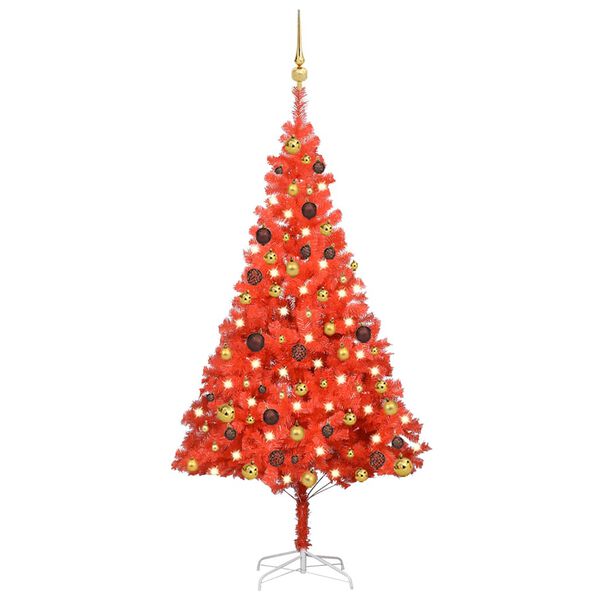 vidaXL Artificial Pre-lit Christmas Tree with Ball Set Red 150 cm PVC