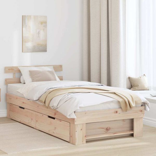 vidaXL Bed Frame with Headboard Natural 90 x 190 cm Solid Pine Wood