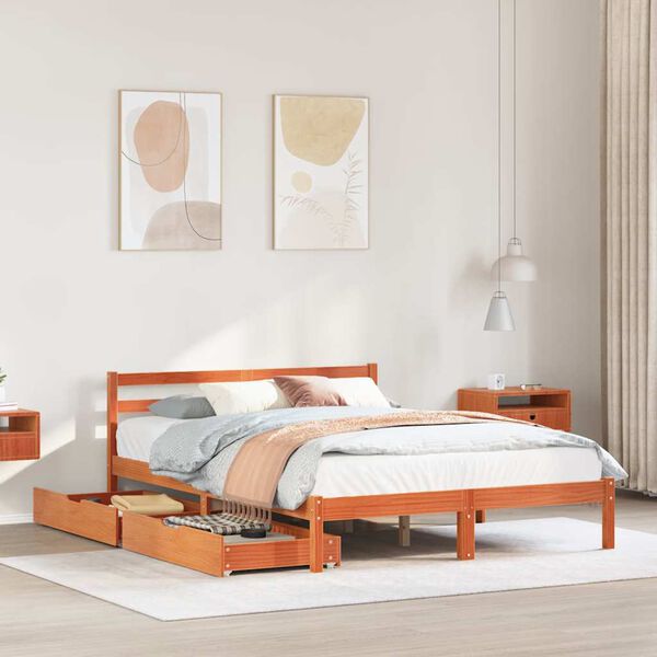 vidaXL Bed Frame without Mattress Wax Brown 160x200 cm Solid Wood Pine