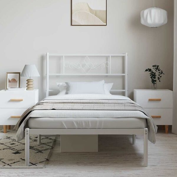vidaXL Metal Bed Frame without Mattress with Headboard White 100x200cm