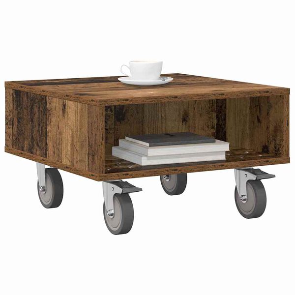 vidaXL Side Table with Wheels Old Wood 50.5 x 50 x 30 cm