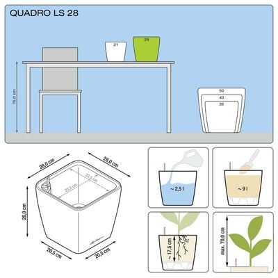 LECHUZA Planter Quadro 28 LS ALL-IN-ONE High-Gloss White 16140