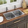 vidaXL Kitchen Sink Double Basin with Strainer & Trap Stainless Steel