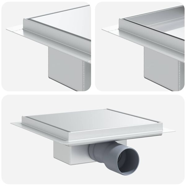 vidaXL 2 in 1 Shower Drain Silver 20 x 20 cm Stainless Steel 304