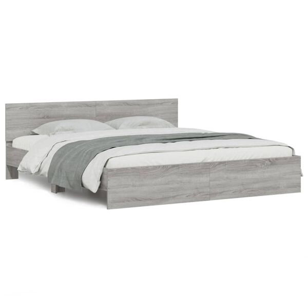vidaXL Bed Frame without Mattress Grey Sonoma 180x200 cm Super King