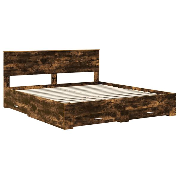 vidaXL Bed Frame with Drawer Smoked Oak 180 x 200 cm Engineered Wood
