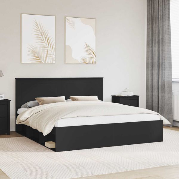 vidaXL Bed Frame with Headboard Black 180 x 200 cm Solid Pine Wood