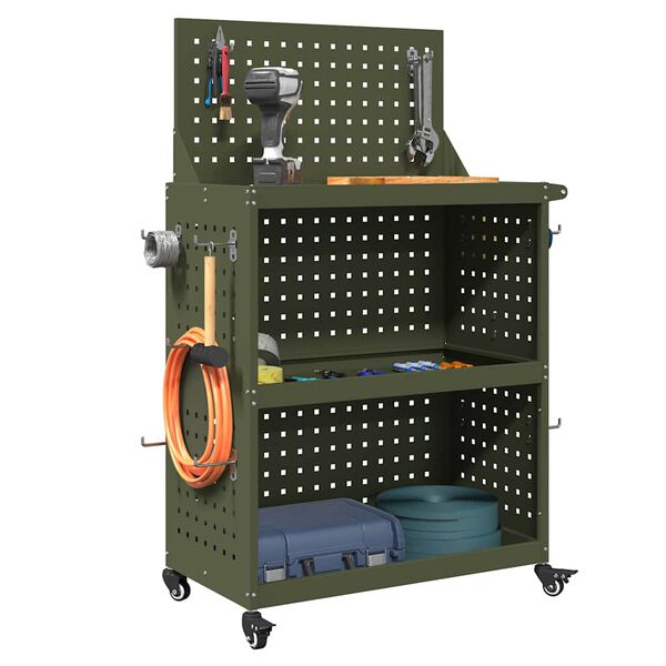 vidaXL Tool Trolley Olive green 65 x 35 x 111 cm Cold-rolded steel