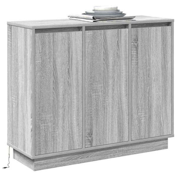 vidaXL LED Sideboard Grey Sonoma 90 x 32 x 75 cm Engineered Wood
