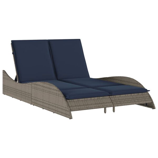 vidaXL Sun Lounger with Cushions Grey 114x205x73 cm Poly Rattan