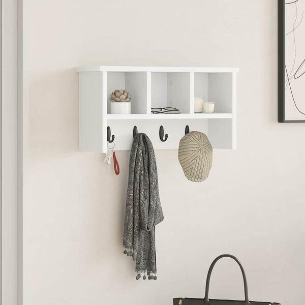 vidaXL Wall-Mounted Coat Rack White 50 x 16 x 26 cm Engineered wood