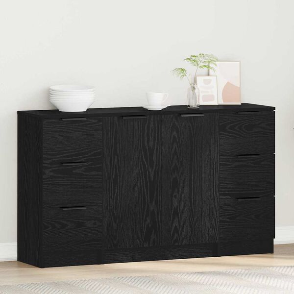 vidaXL Sideboard with Drawer 3 pcs Black Oak Engineered Wood