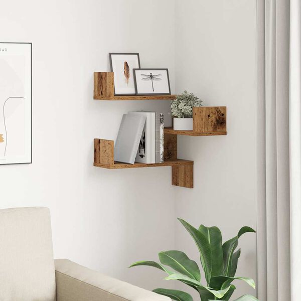 vidaXL Wall Corner Shelf Old Wood 40x40x49.5 cm Engineered Wood
