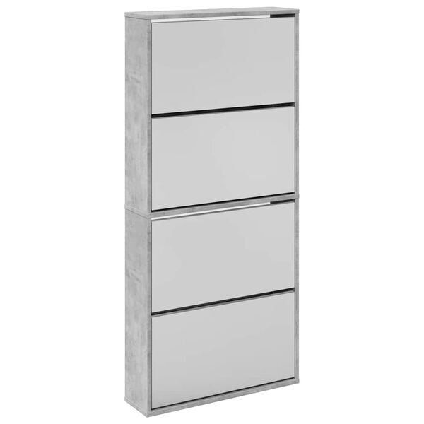 vidaXL Shoe Cabinet with Mirror 4-Layer Concrete Grey 63x17x134 cm