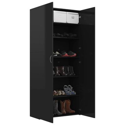 vidaXL Shoe Cabinet High Gloss Black 80x35.5x180 cm Engineered Wood