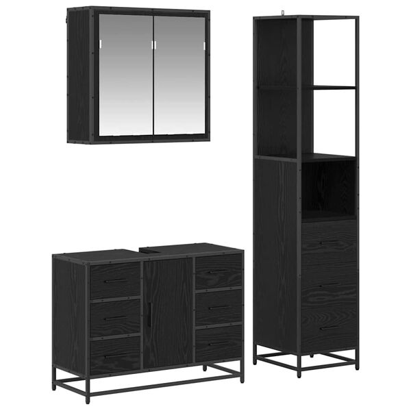 vidaXL Bathroom Furniture Set 3 pcs Black Oak Engineered Wood