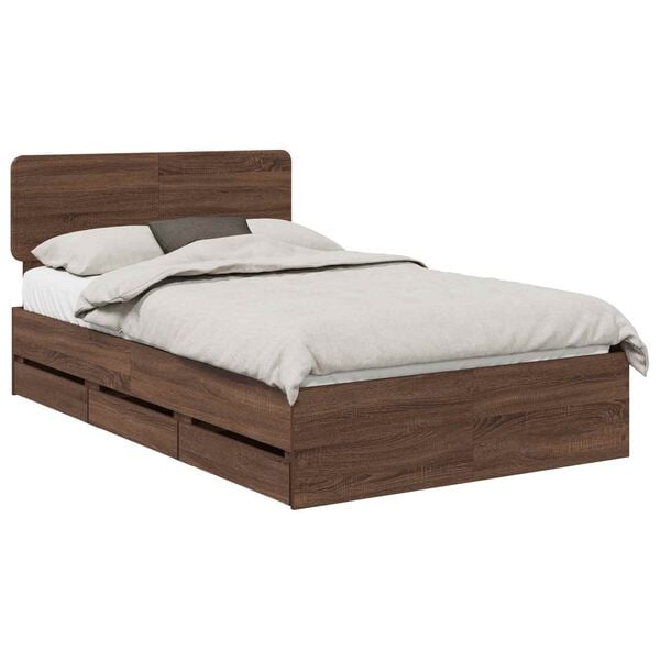 vidaXL Bed Frame with Headboard Brown Oak 135 x 190 cm Engineered Wood