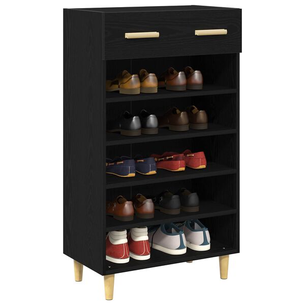 vidaXL Shoe Cabinet Plain Black Oak 60 x 35 x 105 cm Engineered Wood