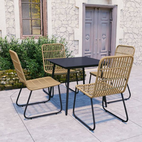 vidaXL 5 Piece Outdoor Dining Set Poly Rattan and Glass