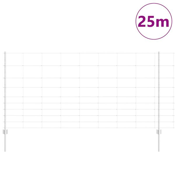 vidaXL Fence with Post Silver 1.2 x 25 m Steel