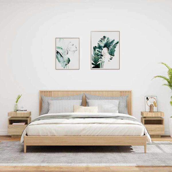 vidaXL Bedside Cabinets with LED Lights 2 pcs Sonoma Oak 40x39x48.5 cm