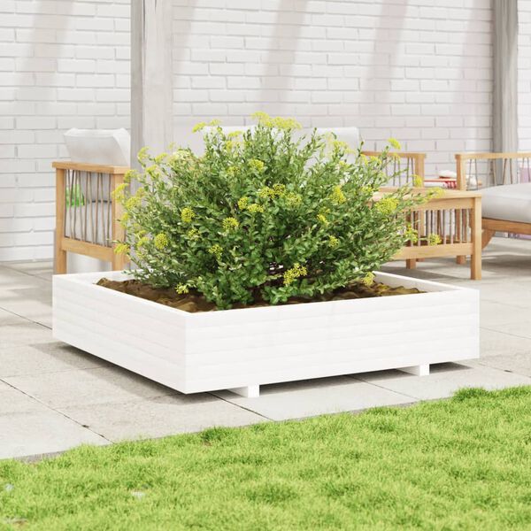 vidaXL Garden Planter White 110x110x26.5 cm Solid Wood Pine