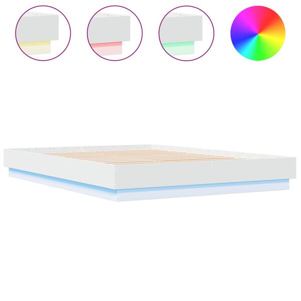 vidaXL Bed Frame with LED without Mattress White 150x200 cm King Size
