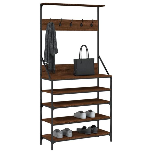 vidaXL Clothes Rack with Shoe Storage Brown Oak 90x34x184 cm