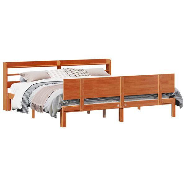 vidaXL Bed Frame with Headboard 2 pcs Wax Brown Solid Pine Wood