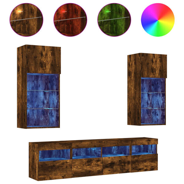 vidaXL 5 Piece TV Wall Units with LED Smoked Oak Engineered Wood