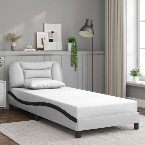 vidaXL Bed Frame with LED without Mattress "Hvar" White and Black 90x200 cm