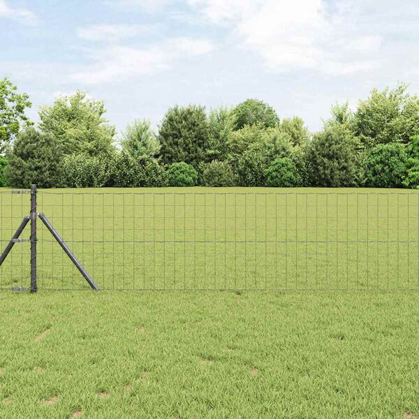 vidaXL Fence with Post Grey 0.8 x 25 m Steel
