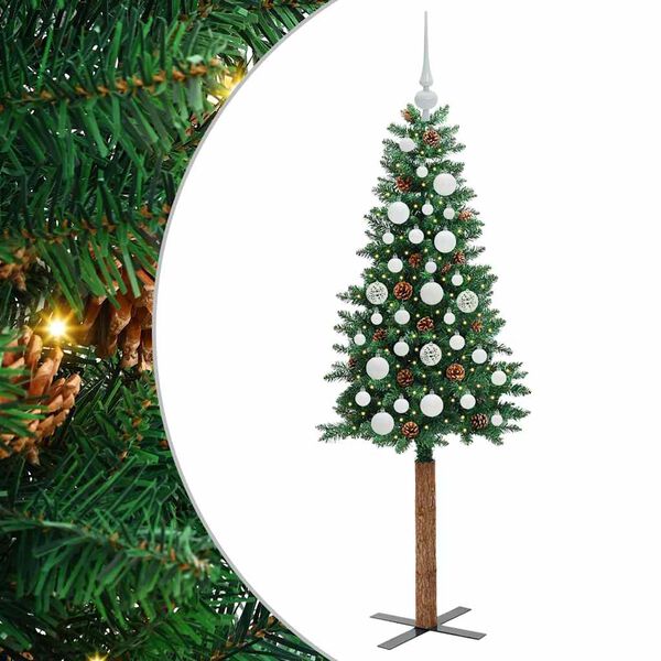 vidaXL Slim Christmas Tree Green 150 cm PVC and Solid Pine wood