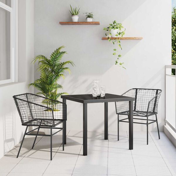 vidaXL Garden Dining Set 3 pcs Black Poly Rattan