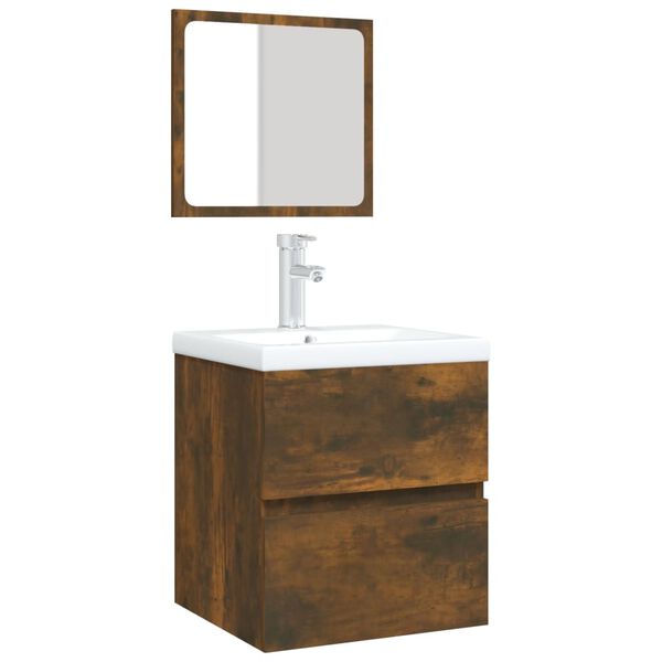 vidaXL Bathroom Sink Cabinet with Basin and Mirror Smoked Oak