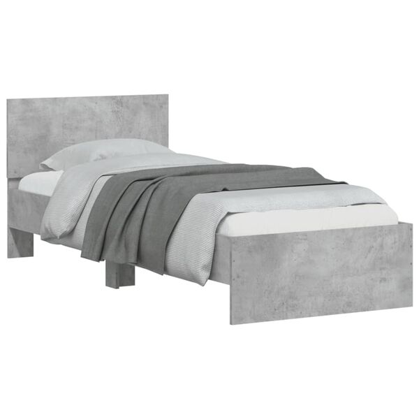 vidaXL Bed Frame without Mattress with Headboard Concrete Grey 75x190 cm Small Single