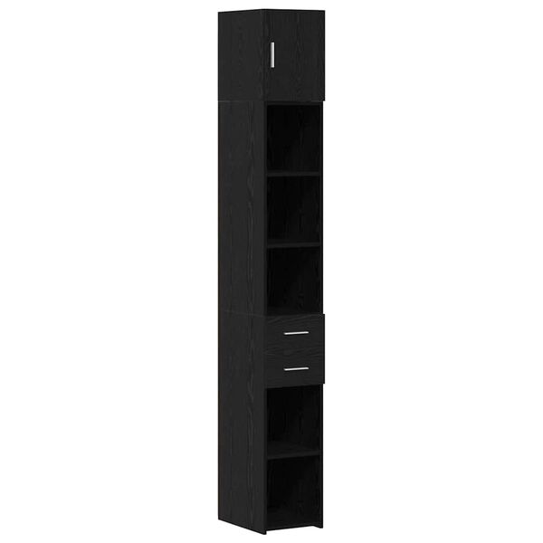 vidaXL Storage Cabinet with Drawer 2 pcs Black Oak 30 x 42.5 x 225 cm