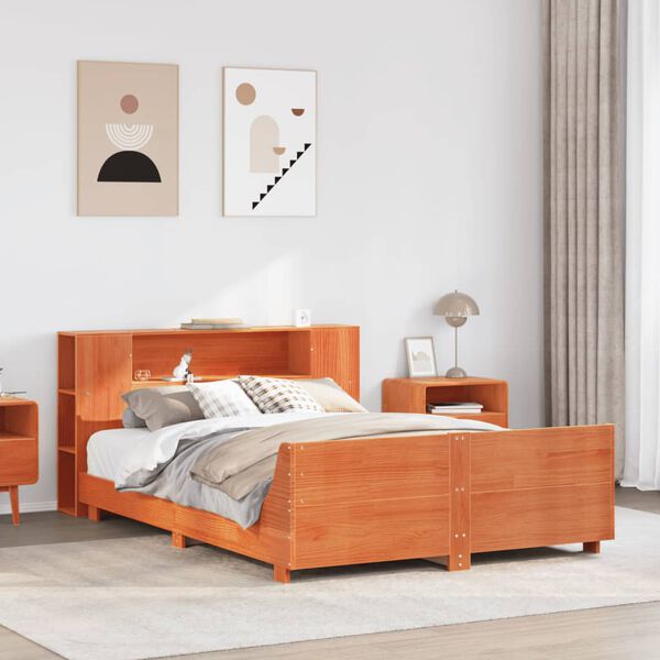 vidaXL Bed Frame without Mattress Wax Brown 135x190 cm Double Solid Wood Pine