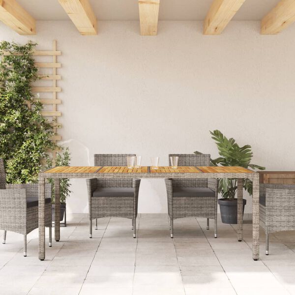 vidaXL Garden Table with Acacia Wood Top Grey 190x90x75 cm Poly Rattan