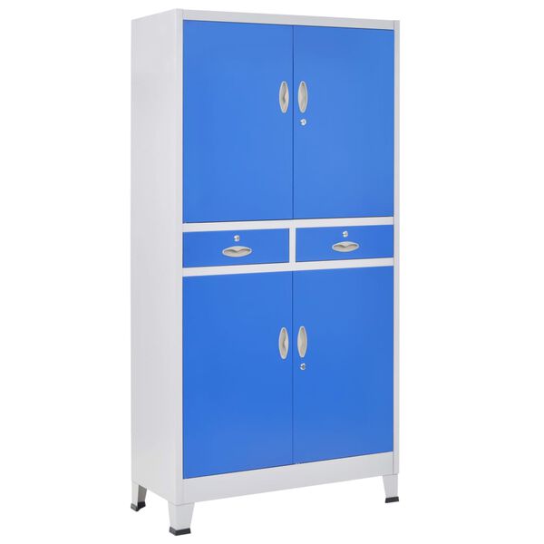 vidaXL Office Cabinet with 4 Doors Metal 90x40x180 cm Grey and Blue