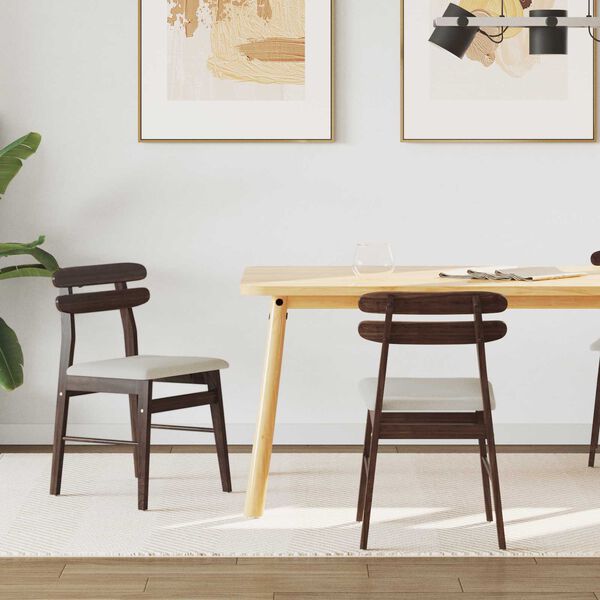 vidaXL Dining Chair 2 pcs Light Brown and Light Solid Rubber Wood