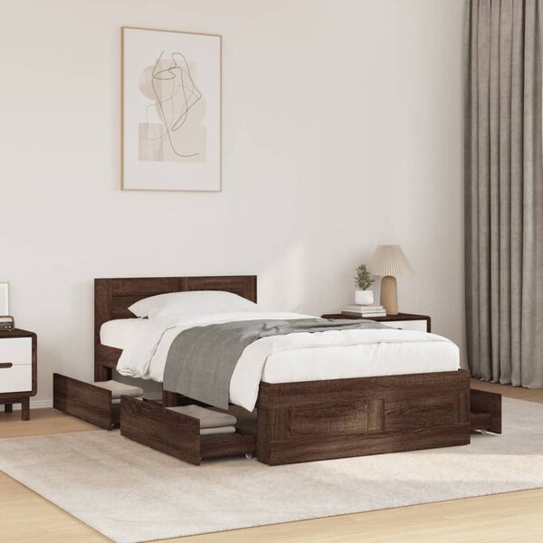 vidaXL Bed Frame with Headboard without Mattress Brown Oak 100x200 cm