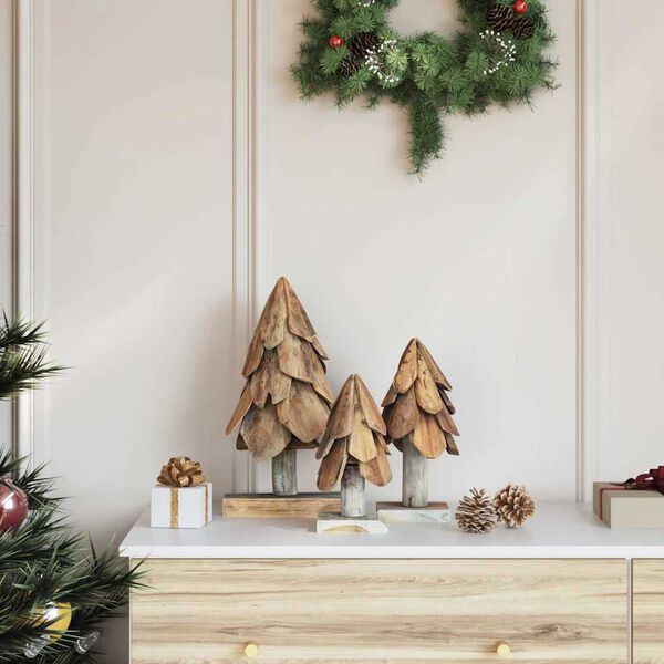 vidaXL Christmas Tree with Stand 3 pcs Brown Solid teak wood